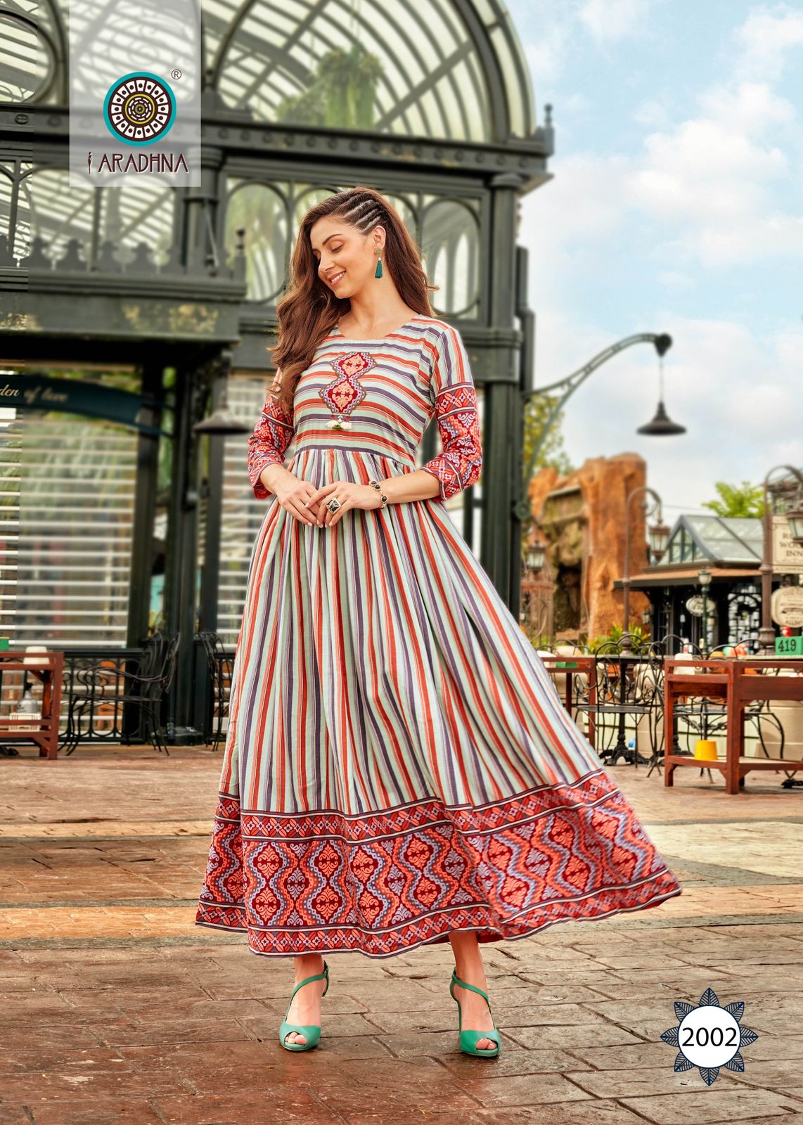 Aradhna Fashion Stripy 2 Cotton Wholesale Anarkali Kurti Collection